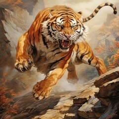 Ai illustrazione di una feroce tigre asiatica, acquerello 05