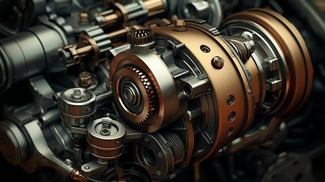 AI generated illustration of an antique mechanical engine with its gear system still intact