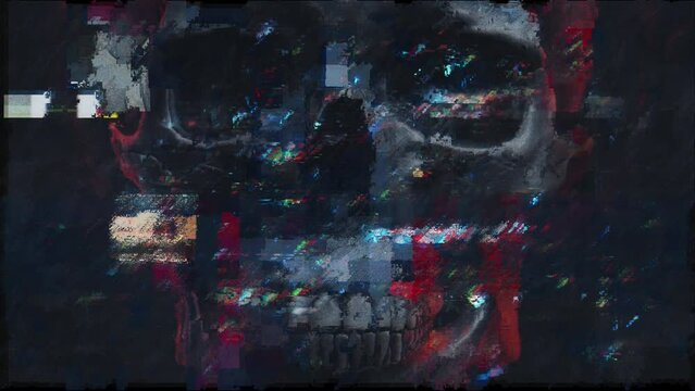 Skull distorted by digital glitch. Seamless loop animation
