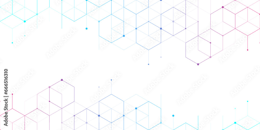 Poster Modern technology vector illustration with square grid. Technology banner template cubes texture. Digital geometric abstraction with lines and dots