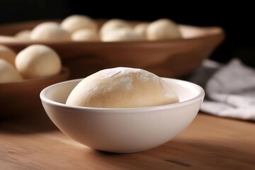 White ceramic bowl with dough. Cooking organic kitchen bakery. Generate Ai
