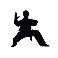 silhouette of a man shows a wushu stance. vector illustration