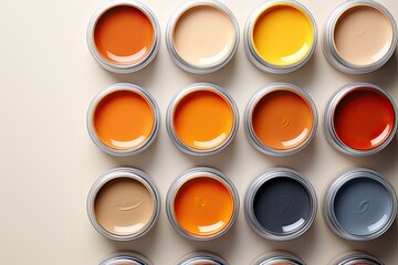 paint cans with paint with trend colours of 2024
