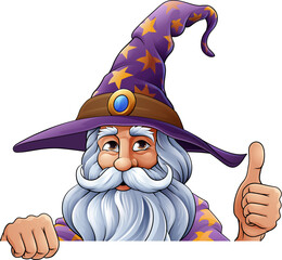 Fototapeta premium A wizard merlin cartoon beard magician man Halloween character mascot