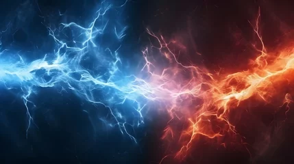 Fototapete Feuer Fire and ice fractal lightning, plasma power background