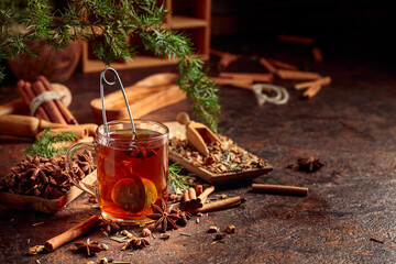 Christmas herbal tea with cinnamon, anise, and dried herbs.