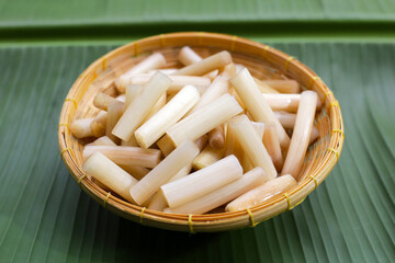 Fresh lotus rootlet on banana leaf