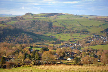 Fototapeta na wymiar A beautiful scenic view across the Peak District National Park on an autumn day in England. 