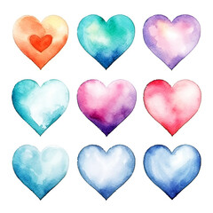 Set of watercolor heart shape stickers isolated