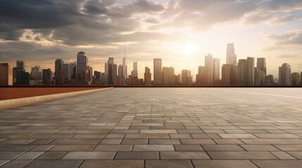 empty floor modern city skyline, In front is a road, building technology background 