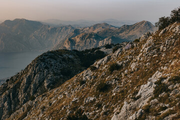 Amazing view of mountains near Kotor city from the hill, Montenegro.