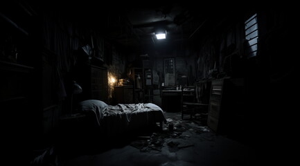 half abandoned spooky room. - obrazy, fototapety, plakaty