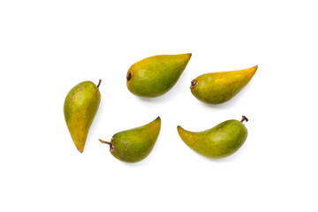 Banana slice chips on white background.