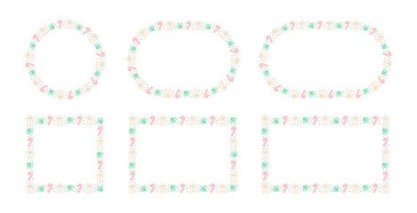 Christmas Frame Border Set. Gingerbread Cookies, Candy Cane and Mistletoe Pattern Winter Holiday Graphics. Social media post template on white background. Vector illustration.