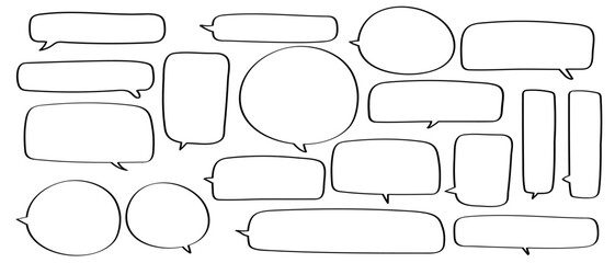 Obraz premium Black and white vector speech bubble set. Hand drawn doodle sketch style speech bubble.