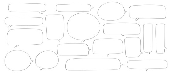 Black and white vector speech bubble set. Hand drawn doodle sketch style speech bubble.