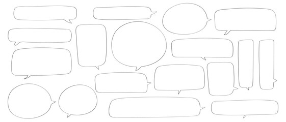 Obraz premium Black and white vector speech bubble set. Hand drawn doodle sketch style speech bubble.