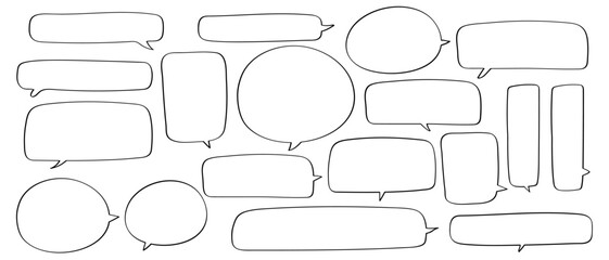 Obraz premium Black and white vector speech bubble set. Hand drawn doodle sketch style speech bubble.