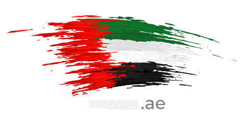 United arab emirates flag. Brush strokes, grunge. Brush painted uae flag on white background. Vector design, template national poster, place for text. State patriotic banner of uae, cover. Copy space
