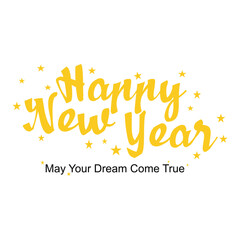 Greeting card. Isolated label with text for happy new year celebrations. Happy New Year colorful lettering isolated on white background. Vector illustration.