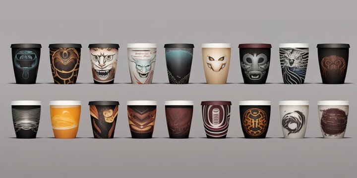 various models of drink cups with picture patterns
