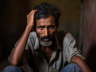 Fototapeta premium A sad man sat in the shadows