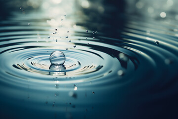 A drop of rain falling on a smooth water surface. - Powered by Adobe