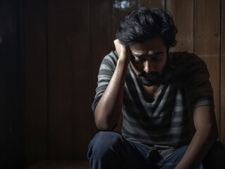 Obraz premium A sad man sat in the shadows