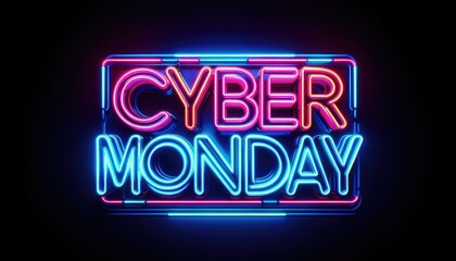 Neon glowing color Cyber monday shopping sign. 