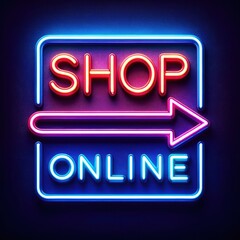 Neon glowing color shopping sign. 