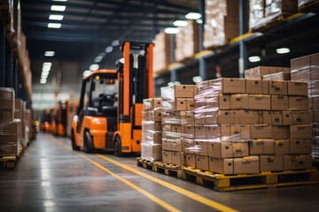 A large retail warehouse with shelves full of goods, logistics center, express delivery service concept illustration