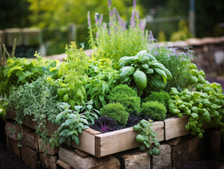 A picturesque herb garden filled with fragrant plants and enticing aromas.