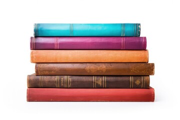 Colorful antique books on a white backdrop