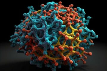 3D model of protein molecule from herpes virus. Generative AI