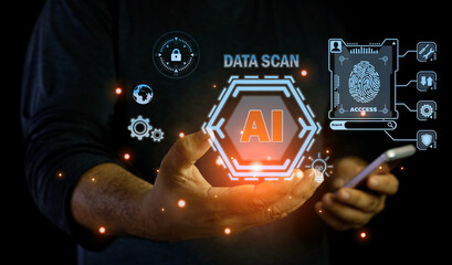 hand holding smartphone with network