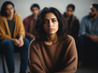 depressed woman at support group meeting