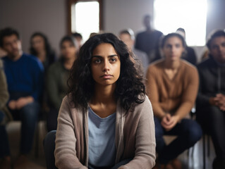 Obraz premium depressed woman at support group meeting