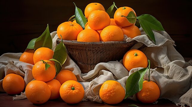 Carefully savor a handful of vibrant and tangy tangerines. Zesty and citrusy, tangerine goodness, tangy treat, healthful snacking. Crafted with precision. Generated by AI.