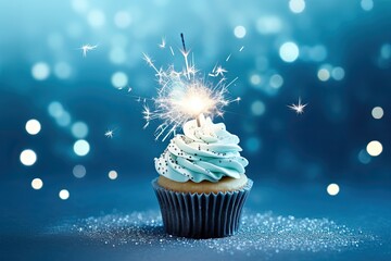 Blue cupcake with sparkler