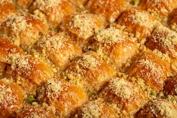 Baklava with milk. hazelnut milk baklava. Local name sutlu nuriye. Close-up