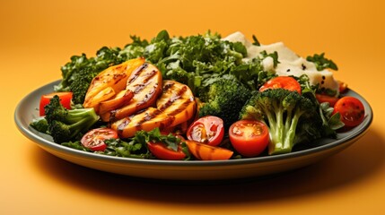 A nutritious diabetic-friendly meal with vegetables isolated on a gradient background 