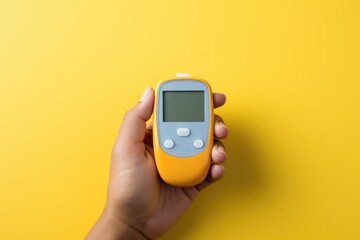 A person checking their blood sugar levels isolated on a gradient background 