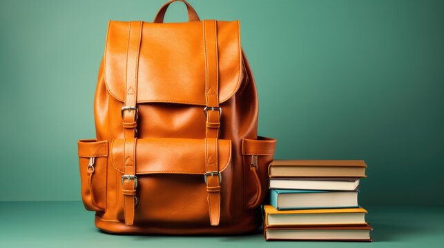 Books and backpack symbolizing education outreach isolated on a gradient background 
