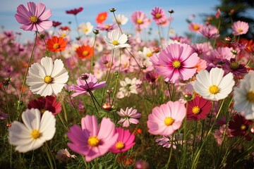 Gorgeous cosmos flowers bloom in the garden