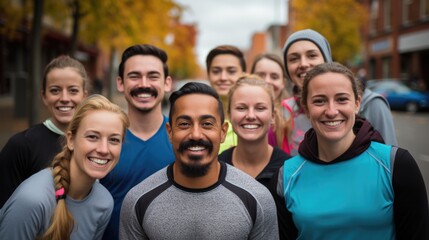 Diverse group participating in a charity run for Movember awareness 