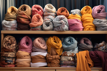 Bright colored female scarfs in an accessories store