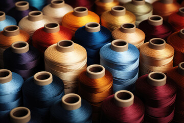 Colored cotton threads on spools for sewing and embroidery