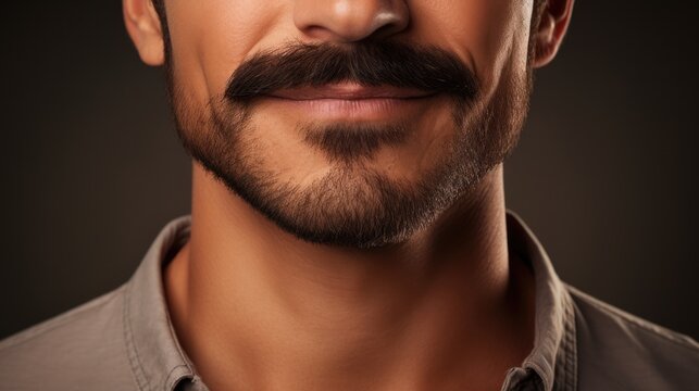 Movember themed portraits diverse facial hair background with empty space for text 