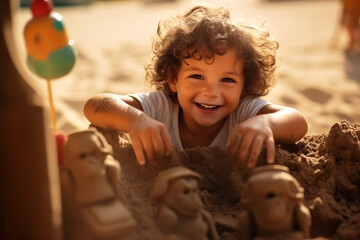 Kind spielt im Sandkasten auf dem Spielplatz
