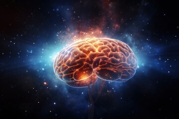 Human intelligence and the brain within the universe - obrazy, fototapety, plakaty
